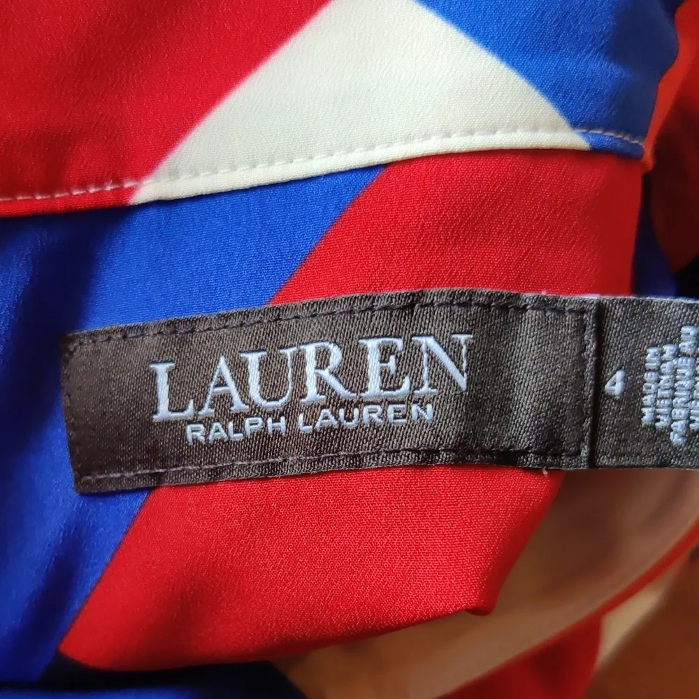 Ralph Lauren Red and Blue Casual Button Down Shirt with Geometric Pattern Size 4 - Picture 11 of 13